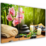 Kolmeosalise pildiga l&otilde;uendiprint Zen Bamboo Stones Flowers 60x40 mitmev&auml;rviline
