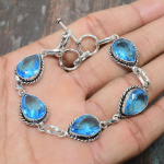 &Scaron;veitsi sinise topaasi v&auml;&auml;riskivist k&auml;sitsi valmistatud 925 sterlingh&otilde;bedast ehtek&auml;ev&otilde;ru talle 7-8 Inches sinine