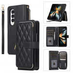Crossbody kaelapael, t&otilde;mblukk, nahast rahakott kaardi telefoni&uuml;mbris Samsung Galaxy Z Fold 5 4 3 luksusliku randmen&ouml;&ouml;riga klapitava aluse kate Samsung Z Fold 3 must