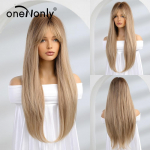 Blonde Unicorn Long Ombre blondid parukad Tume juurtega s&uuml;nteetilised parukad Sirgete juustega parukad naistele igap&auml;evaseks Cosplay-kasutuseks