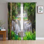 Roheline Mets P&auml;ike Loodusmaastik T&uuml;ll l&auml;bipaistvad aknakardinad elutuppa Magamistoa Moodsad Voile Organza kardinad kardinad W135 x H115cm x1&Rod Pocket