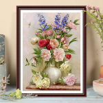 5D DIY teemantmaalimise lillede ja vaasi ristpistes komplekt Mosaiik Teemanttikandid Roos T&auml;is&uuml;mmargune/ruudukujuline puur Kodukaunistus Round 30x40cm