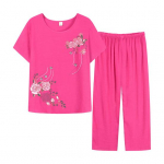 (XL-4XL) Naiste lahtised salongir&otilde;ivad L&uuml;hikeste varrukatega lillemustriga T-s&auml;rk Top Pants Home Outfit 2XL sinine