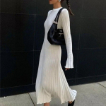 S&uuml;gismood vabaaja kootud kleit Naiste pikkade varrukatega O-kaelusega pikk kampsun kleit Naiste seksikas klubi Slim Fit Solid Stripe naiste kleidid 30172 S orion i v&auml;rv