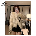 S&uuml;gis-talv uus &uuml;hev&auml;rviline pikkade juustega kunstkarusnaha mantel Korea lahtine magus soe l&uuml;hike kunstkarusnaha mantel S beež