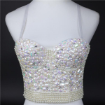 Crystal Rhinestone teemant akr&uuml;&uuml;l kivi p&auml;rlid Camis korsett rinnahoidjad Push Up Crop Naiste karnevaliklubi pidu k&auml;rbitud M valge