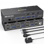 Kahe monitoriga KVM-l&uuml;liti USB 3.0 HDMI-&uuml;hilduv KVM-l&uuml;liti 2 monitori 3 arvutit 4K@60Hz 2K@144Hz, EDID must