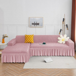 Seekers seeliku diivani kate L-kujuline tavaline triibulise mustriga diivanikate elutuba elastne volang nurgadiivani kate Part AA 90-130cm roosa