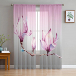 Gradient roosa lilleline t&uuml;llkardinad elutuba k&ouml;&ouml;k sifonkikardin magamistuba r&otilde;du l&auml;bipaistev kardin Mood kodukaunistus 135W x 114H(cm)