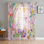 Lilleliblika lehe kroonleht Moodsad tr&uuml;kitud t&uuml;llkardinad magamistoale, r&otilde;dule, aknakujundusele Loominguline mood Kodu l&auml;bipaistev kardin 135W x 114H(cm)