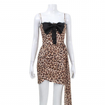 Suvine Hollow Out Leopard naiste kleit, spagetid, rihmaga O-kaelus, l&uuml;hike p&auml;itsetega mini puusakleit L