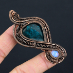 Natural Blue Baltic Amber,Milky Opal Gemstone Copper Wire Wrap Pendant 3.15 z9k75