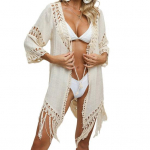 Heegeldatud rannakattega naiste seksikas V-kaelusega pits 45355 varrukas &otilde;&otilde;nsas tups bikiinide kattekiht. aprikoosi