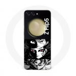 Coque Samsung Galaxy Z Flip5 Sangoku Naruto Luffy one piece Dragon Ball Z fond noir et blanc, anime manga