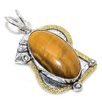Natural Tiger Eye Gemstone 925 Sterling Silver Two Tone Pendant 2.13 c3t55