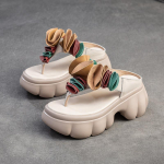 Johnature Mood Lill Paksu talla sussid Ehtsast nahast &Otilde;ues Slaidid Retro naiste platvormkingad 35 beež