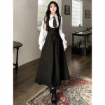 2023. aasta s&uuml;gisene preppy stiilis 2-osaline kleidikomplekt naiste vabaaja lihtne s&auml;rk + elegantne varrukateta rihmakleit Korea moodne &uuml;likond S must
