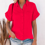 Naiste suvised t&auml;ispuuvillased linased s&auml;rgid Kontori rev&auml;&auml;riga l&uuml;hikeste varrukatega n&ouml;&ouml;biga pluusid valged punased topid S punane