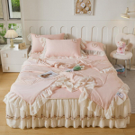 Romantiline prantsuse pitsist volangidega voodi seelik Ice Silk Cool Feeling Fiber madratsi kate Suvine lahe matt suviste tekipadjap&uuml;&uuml;ridega 150X200cm 4pcs