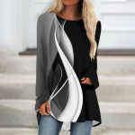 Naiste mood vabaaja T-s&auml;rk Gradient pikkade varrukatega, kaelus, keskmine pikk &uuml;laosa L must