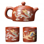 Teekann 2 tassiga Dragon and Phoenix V&auml;rvimuutev lilla savi teekann K&auml;sitsi valmistatud Zisha teekomplekt Kung Fu teekann teekannu tee armastajatele kingitus A