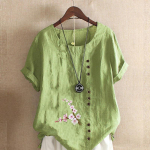 Naiste mood Lilled Prinditud &uuml;mmarguse kaelusega l&uuml;hikeste varrukatega T-s&auml;rk vabaaja puuvillane linane graafiline s&auml;rk vaba aja veetmiseks suvised pluusid S roosa