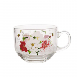 Suure mahutavusega lillemustriga hommikus&ouml;&ouml;gitass l&auml;bipaistev klaaskruus veetass kohvitass piimatass kruus p&auml;rastl&otilde;unatee