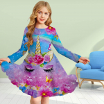 T&uuml;druku Vabaaja 3D-tr&uuml;kiga Liblika &Uuml;kssarvik &Uuml;mara Kaelusega Pikkade Varrukatega Kleit Laste Printsessi Kleit 80 sinine