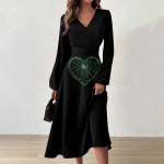 Naiste s&uuml;gis- ja talvine vabaajamoodne V-kaelusega pikkade varrukatega pikk kleit XL sinine