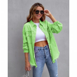 Long Raw Edge Hole Breaking Denim jope, naiste s&uuml;gis- ja talvised pikkade varrukatega vabaaja topid S heleroheline v&auml;rv