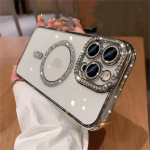 Luksuslik teemants&auml;raga magnetiline laadimissilikoonist &uuml;mbris iPhone 16 15 14 13 12 Pro Max Plus 11 l&auml;bipaistev p&otilde;rutuskindel kate iPhone 16 Pro h&otilde;be