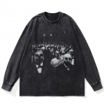 Streetwear Kole N&auml;gu Graafikaga Pesta Must T-s&auml;rk Puuvillane Unisex Suur Suurus Pikkade Varrukatega T-s&auml;rk S must