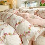 Neljaosaline puhtast puuvillast v&auml;ike v&auml;rske lilleline tekikate &uuml;histoa voodilina Kolmeosaline voodipesu komplekt 1.2m bed