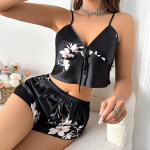 Ice Silk Camisole pidžaamad Naiste mood Kaheosaline Kodukandmine &Otilde;hukesed Kodused Suskarid L&uuml;hikeste p&uuml;kste komplekt S must