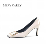 Luksuslikud nahast k&otilde;rged kontsad naistele 2024 Uus Suvi Ruudukujuline varvas Prantsuse Temperament Pumbad Kontorisse Nude &Uuml;he kingad T&uuml;drukutele 37