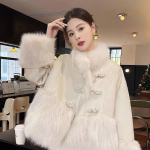 Elegantne Hiina stiilis naiste udunjope valge pardi udusulega, mantel ja karusnahk s&uuml;giseks ja talveks L beež