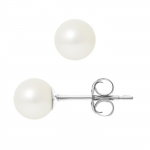 PERLINEA - Clous d'Oreilles - V&eacute;ritables Perles de Culture d'Eau Douce Rondes 6-7 mm Blanc Naturel - Bijoux Femme
