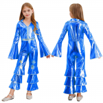 T&uuml;drukute l&auml;ikiv metallik Bell Bottom Jumpsuit Bodysuit Jazz Dance Stage Wear 1970ndate Disco Cosplay kost&uuml;&uuml;m karnevali rave peo &uuml;likond 13-14 Years