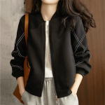 Juhuslikud mustad naiste Bomber-jakid Korea moodsad &uuml;lisuured kevads&uuml;gis Chaquetas pikkade varrukatega pesapalli k&auml;rbitud &uuml;ler&otilde;ivad S must