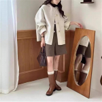 Kahepoolne villane mantel naistele Uus s&uuml;gis Korea versioon L&uuml;hike kapuutsiga V&auml;ike k&otilde;rgekvaliteediline Loose villane mantel M