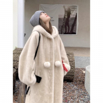 S&uuml;gistalvine kapuutsiga paksendatud pikk puuvillane jakk Naiste Palus kasukas Kunstkarusnahast mantel Naiste kvaliteetne vabaaja mantel S valge