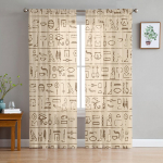 Muistsed Egiptuse seinamaalingute graafikaga l&auml;bipaistvad kardinad elutoa kaunistamiseks Aknakardinad K&ouml;&ouml;gi t&uuml;ll voile organza kardinad W135 x H115cm x1&Rod Pocket
