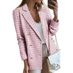 Ruuduline bleiser Moejope Naiste kevad-s&uuml;gis pikkade varrukatega vabaaja elegantne b&uuml;roo Klassikaline &scaron;ikk temperamendiga bleiser XS roosa