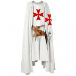 Meeste keskaegne r&uuml;&uuml;tli ristis&otilde;dija templir&uuml;&uuml;tli tabardi Halloweeni kost&uuml;&uuml;m kapuutsiga kuubiga r&uuml;&uuml; Cosplay renessansi kost&uuml;&uuml;mikleit S valge
