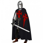 Halloweeni cosplay keskaegne kost&uuml;&uuml;m, meeste teutooni r&uuml;&uuml;tli ristis&otilde;dijate tuunika ja mantel, taasesitus LARP M punane