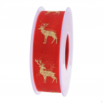 Christmas Ribbon 1 inch Wide 22 Yards Elk Printed Decorative Sheer Chiffon for Winter punane