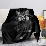 Must Kass 3D-prindiga Sametpl&uuml;&uuml;sist Viske-fliistekk Voodikate Sherpa Tekk Diivanile Voodile Diivanile Tepitud Kate T&auml;iskasvanutele Teismelistele Lastele 30x40in