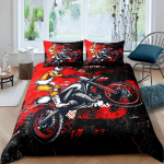 3D Motokrossis&otilde;itja Tekikott Komplekt Mikrokiud Punane Must Mustusejalgratas &Auml;&auml;rmuslikud Spordialad Teema Mootorratta Muster Voodipesu Komplekt Kuninglik Suurus 70x133cm 2pcs