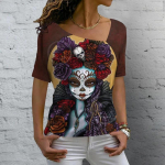 Naiste T-s&auml;rk Vintage Skull 3D Prinditud V-kaelusega pluusid Vabaaja l&uuml;hikeste varrukatega pullover Topid Suvised Suured Harajuku riided T-s&auml;rgid S