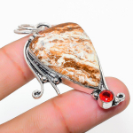 Lemon Chrysoprase, Garnet 925 Sterling Silver Jewelry Pendant 2.17 n5w62